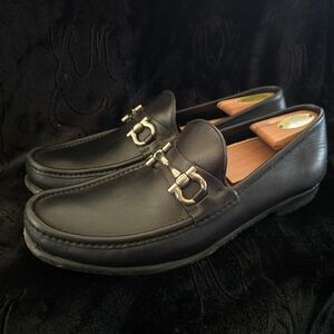 Salvatore Ferragamo Black Leather Slip-On Loafers